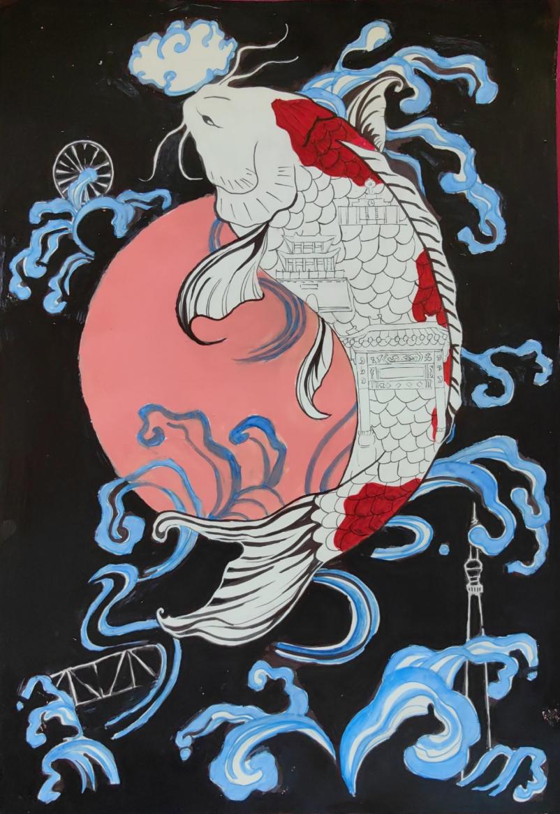 天津市滨海新区365英国上市官网在线《天津之韵锦鲤跃古建》李佳大一年级
